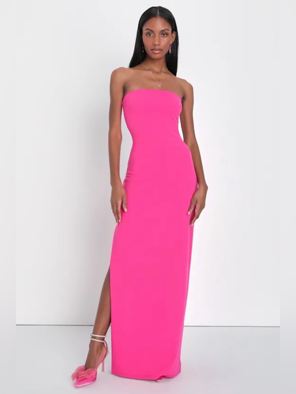 Lulus Elaborate Excellence Hot Pink Strapless Bodycon Maxi Dress - Size L